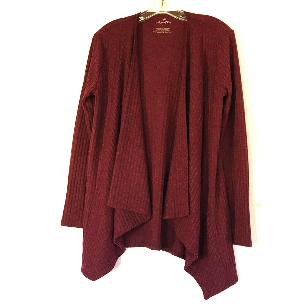 Elegantees Burgundy Ribbed Open Cardigan Devoted Collaboration Small